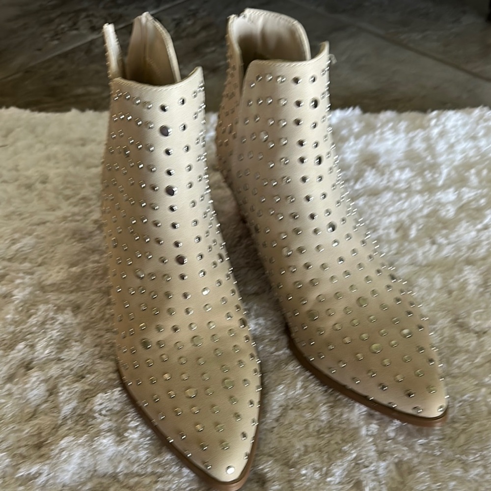 Altar'd State Heeled Boots in Cream with Studded Detailing